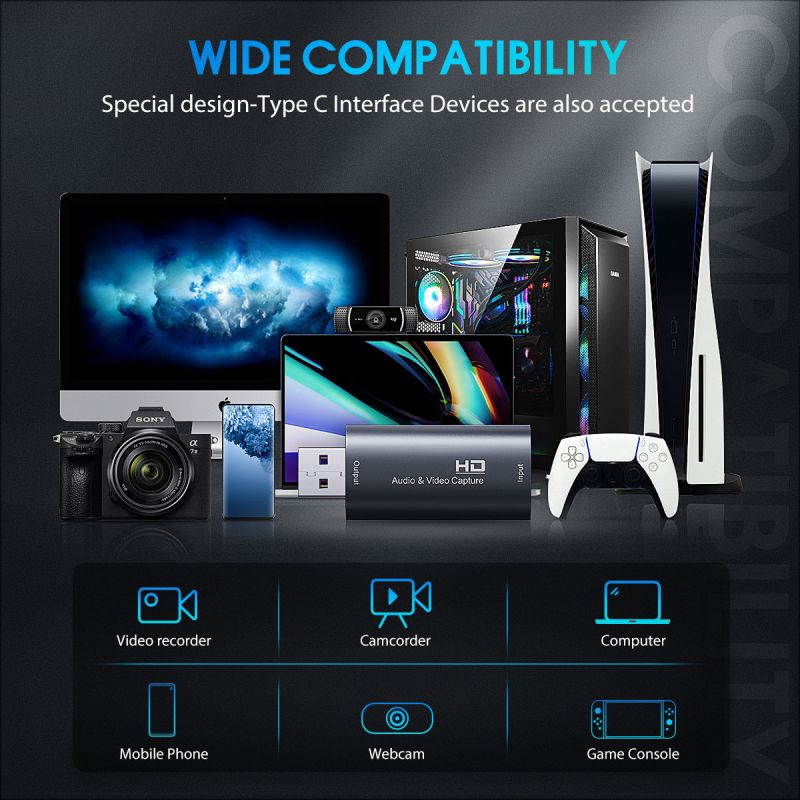 Foxnovo Audio & Video Capture Capture Card, USB3.0 HDMI to USB 2.0 Video Capture Device, Full HD 1080P 60FPS for Game Recording, Live Streaming Broadcasting