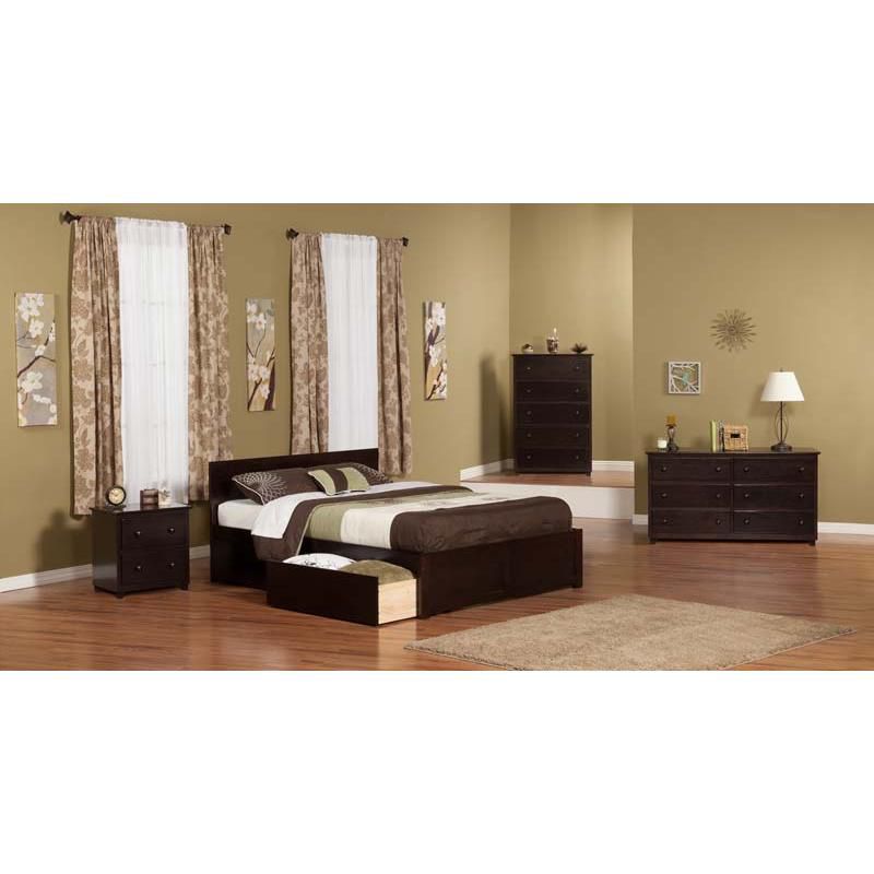 Orlando King Flat Panel Foot Board w/ 2 Urban Bed Drawers Espresso - Atlantic Furniture