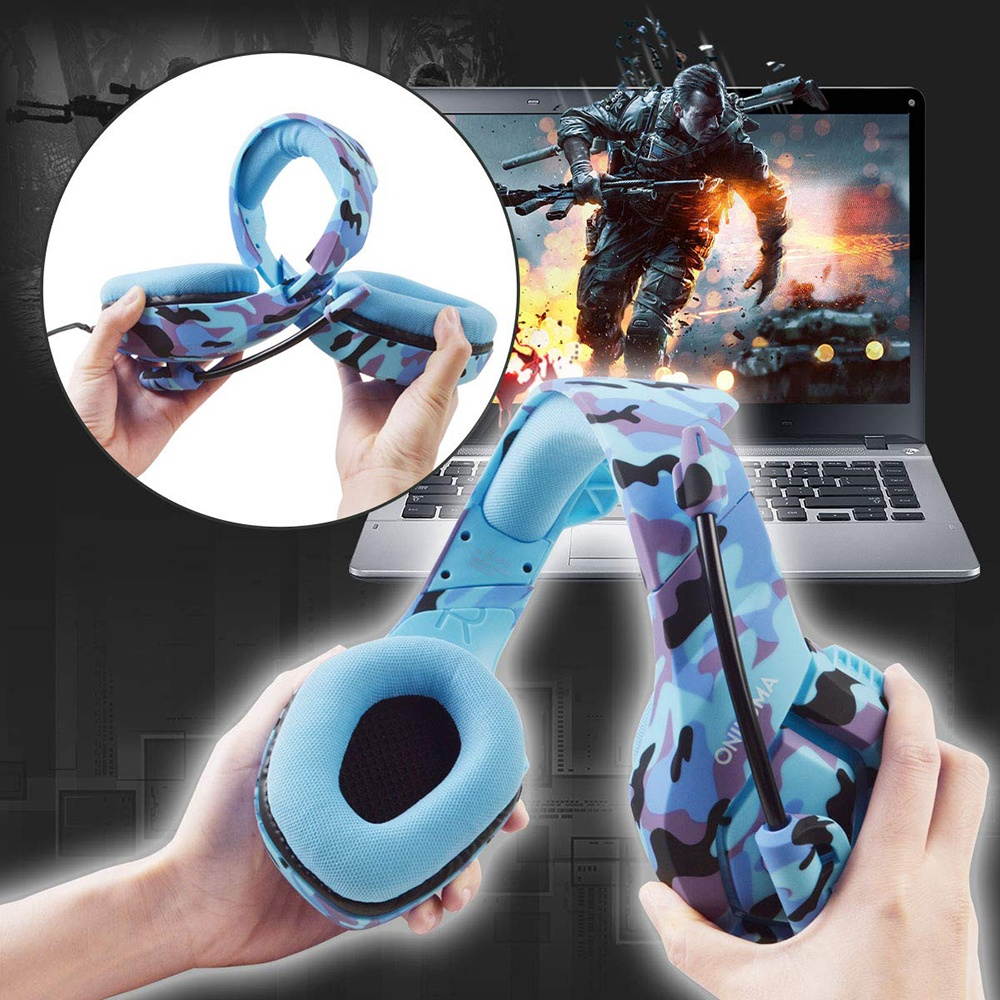 ONIKUMA K1B 3.5mm Head-mounted Headset Wired Gaming Headset with 50mm Driver Unit Noise Reduction Microphone Camouflage Grey