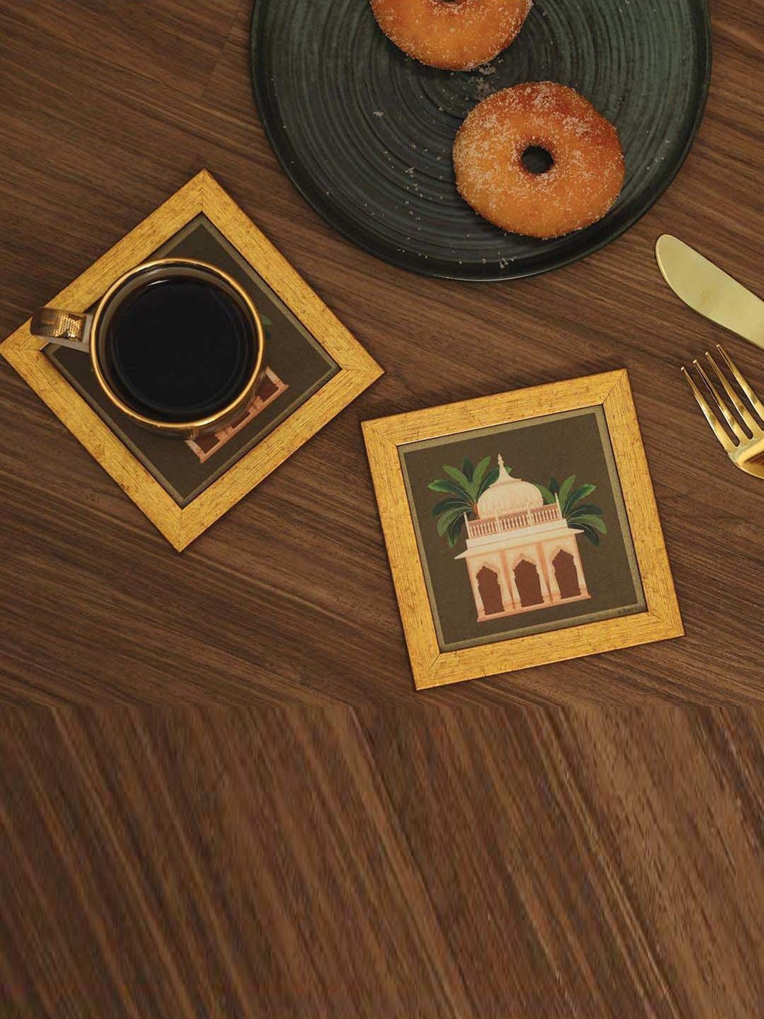 ICRAFT Multicolor Mdf Gajraj Series- Jharonkha Framed Coasters - Set of 2