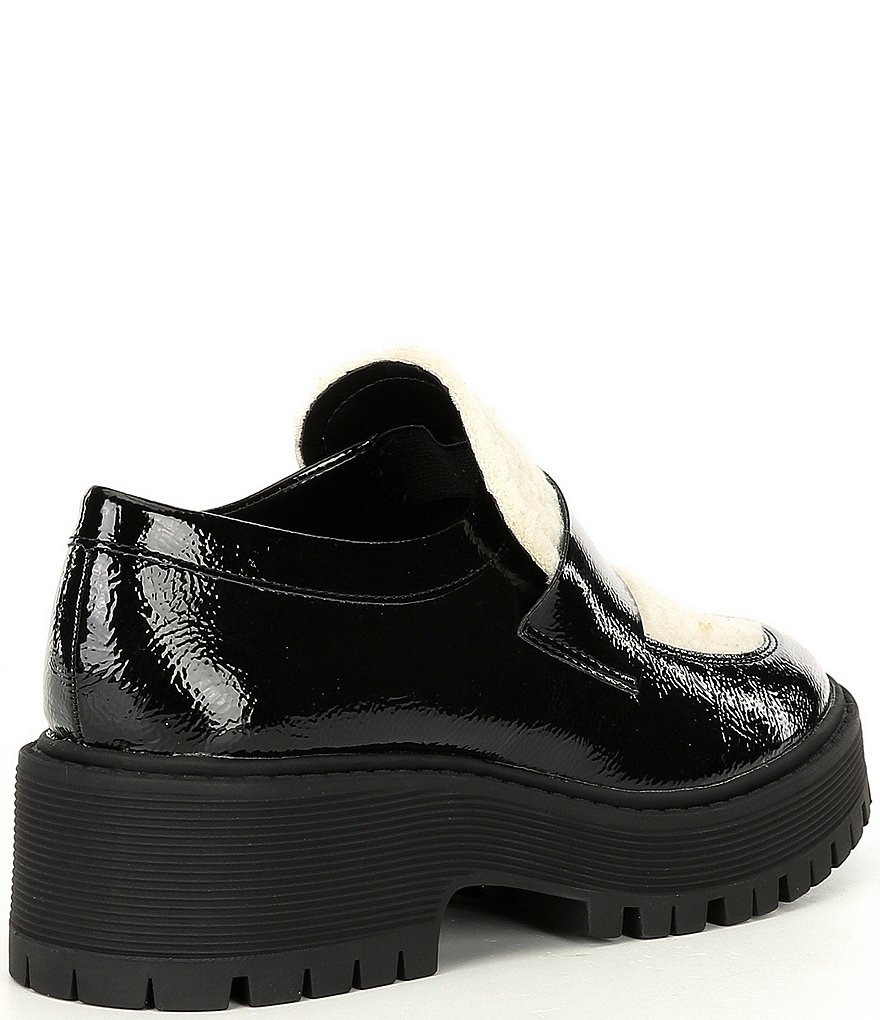 Steve Madden Malvern-F Patent Block Heel Lug Sole Penny Loafers