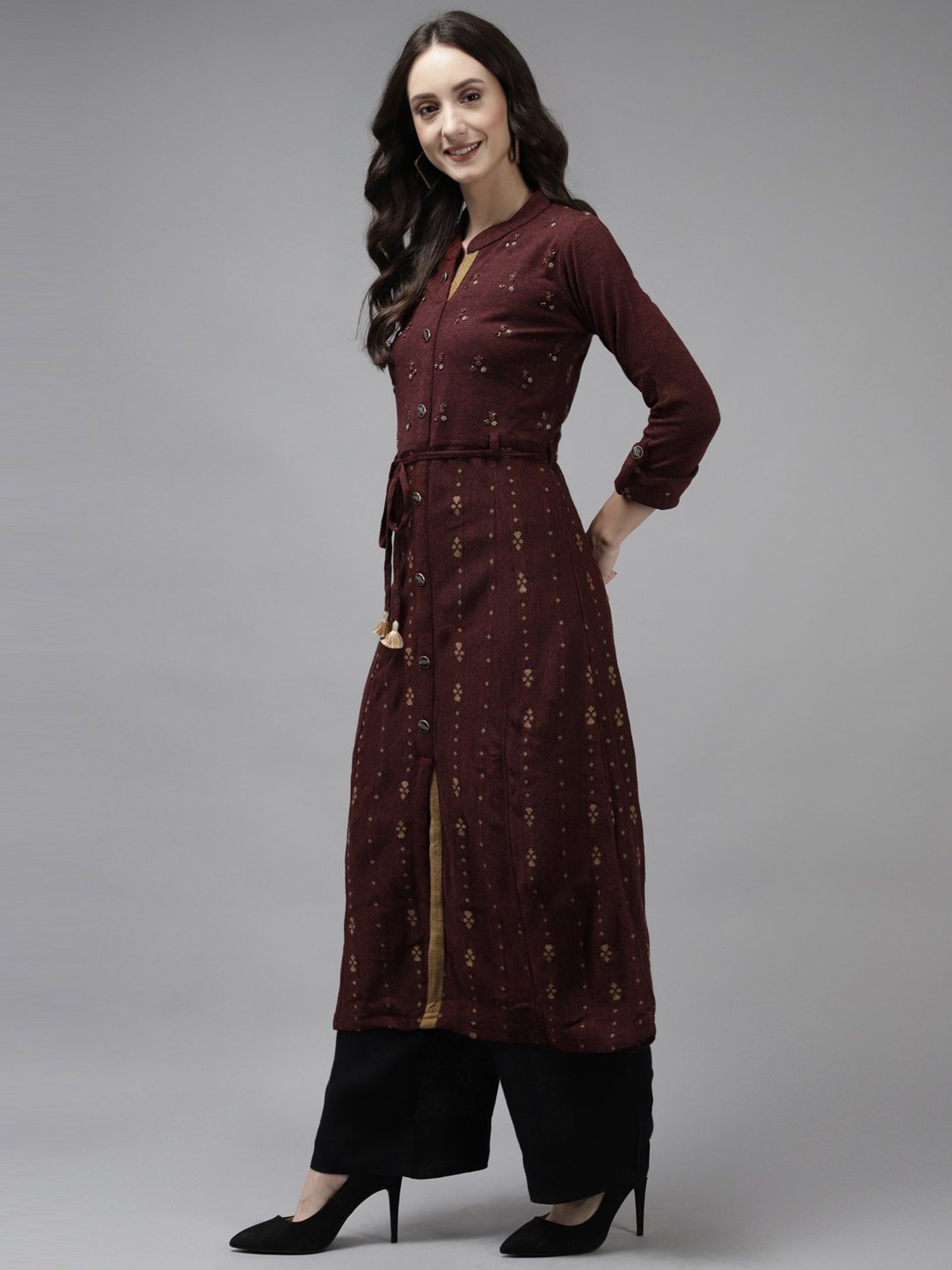 Cayman Maroon Embellished A Line Kurta
