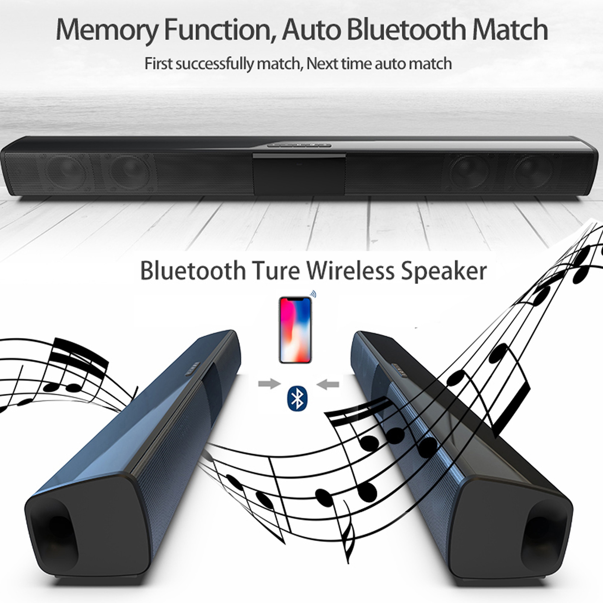 20W Soundbar Portable Column Wireless Bluetooth Speaker Powerful 3D Music Sound bar Home Theater Aux 3.5mm TF For TV PC