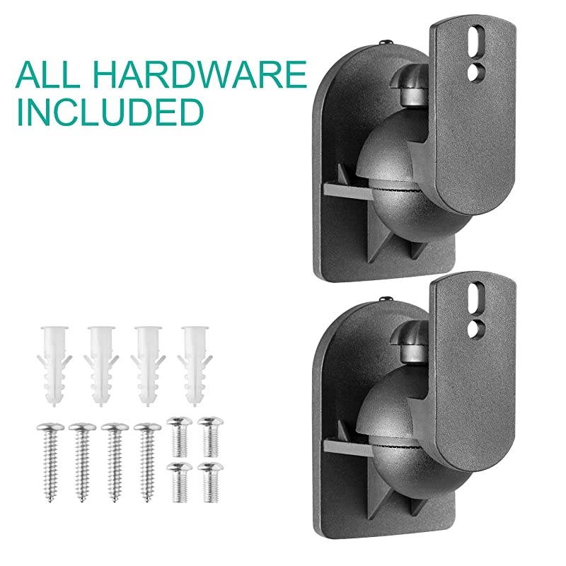 Dual Speaker Wall Mount Brackets Multiple Adjustments for Bookshelf Surround Sound Speakers Hold up to 77 lbs SWM202 2 Packs Black