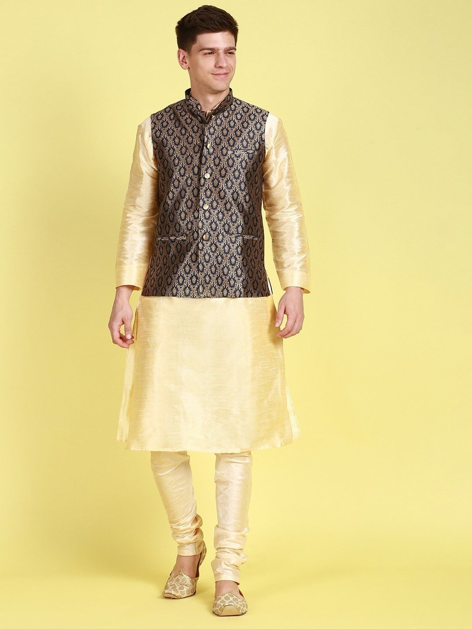 Sanwara Blue & Beige Regular Fit Kurta Set With Jacket