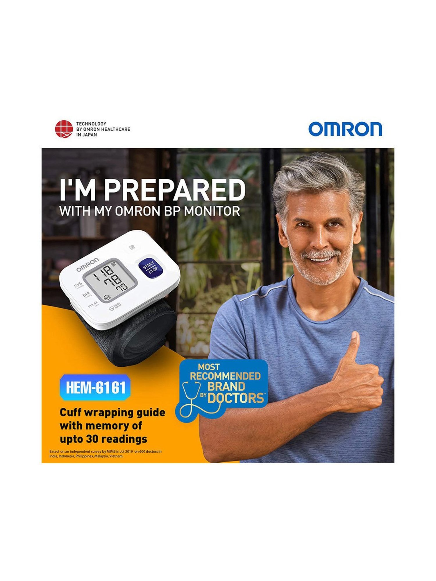 Omron HEM-6161 Fully Automatic Wrist Blood Pressure Monitor with Intellisense Technology (White)