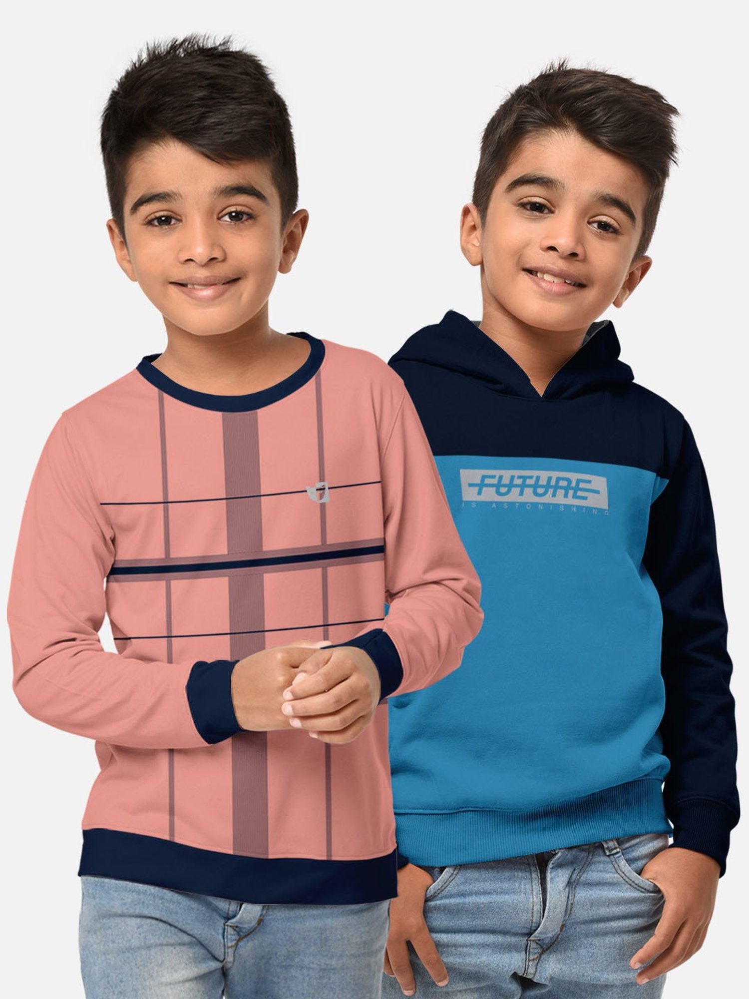 HELLCAT Pink & Turquiose Printed Full Sleeves T-Shirt (Pack Of 2)