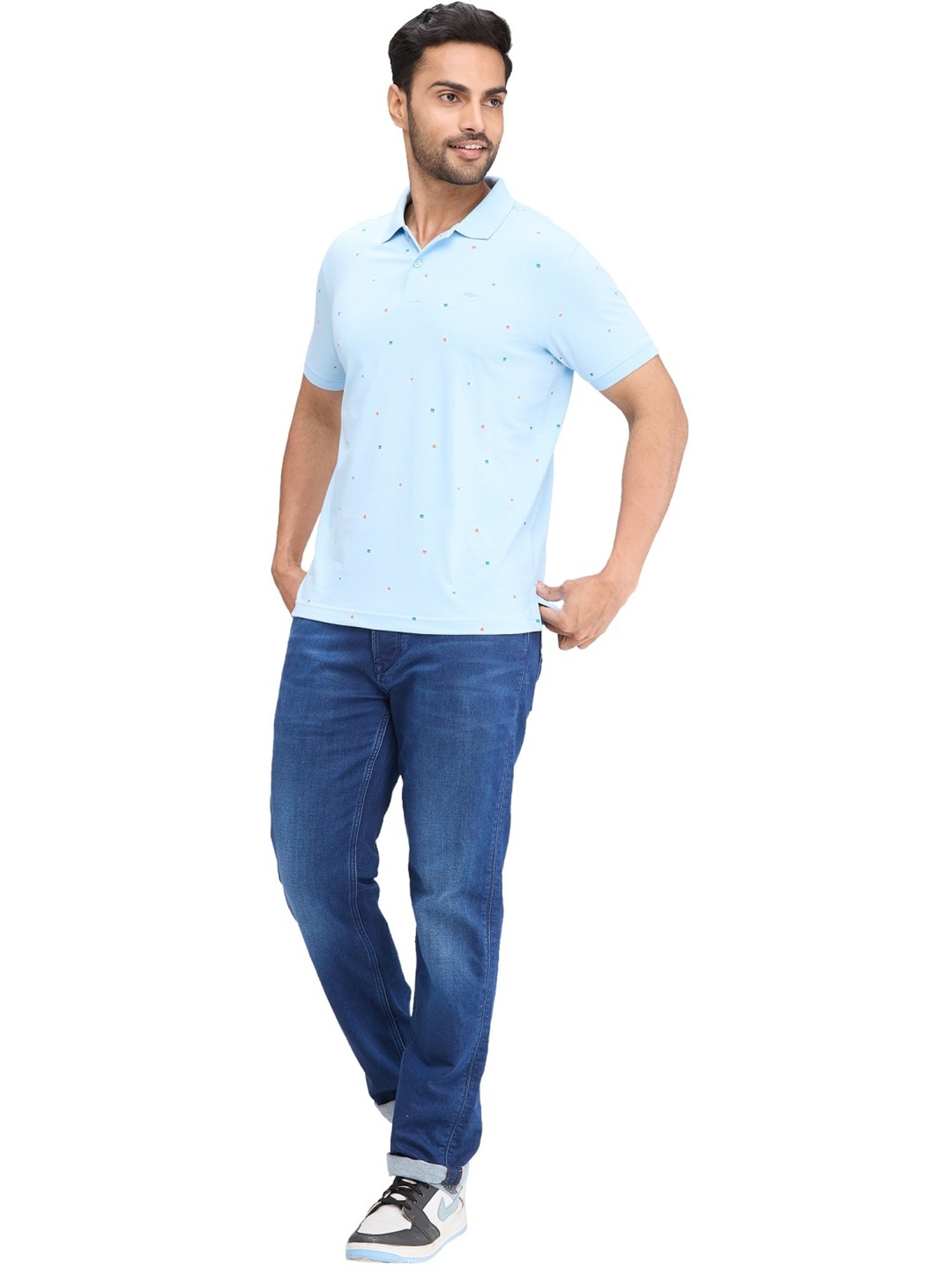 Park Avenue Blue Slim Fit Printed Polo T-Shirt