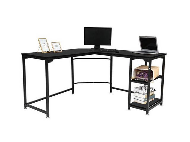 55&rdquo; L Shape Computer Desk with 2 Storage Shelf, Corner Computer Gaming Desk with Movable Shelf Table for Home Office, Modern Simple Style PC Desk, Large Size Corner Computer Desk with Shelf, GT183