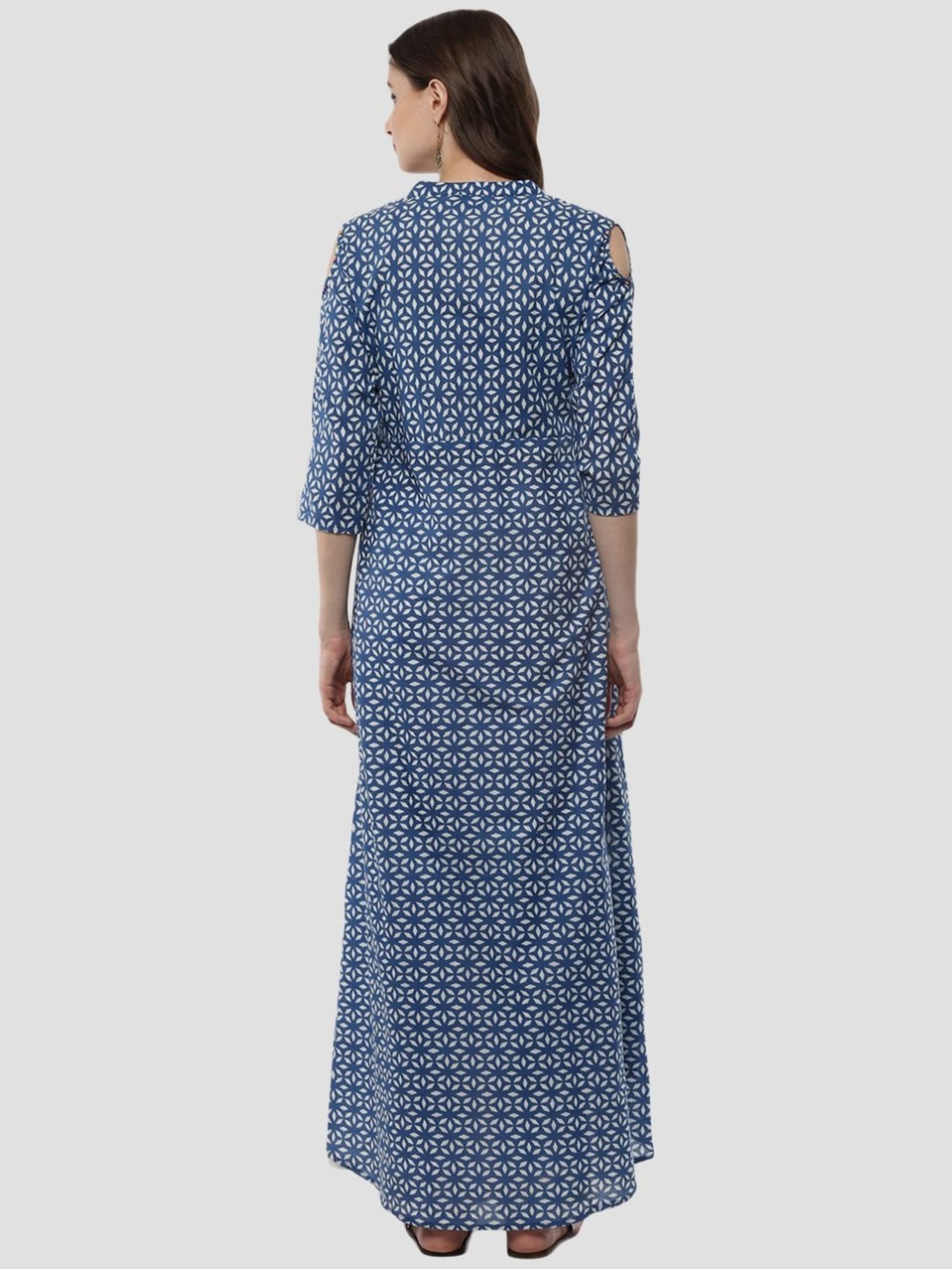 Sringam Blue Cotton Embellished A Line Kurta