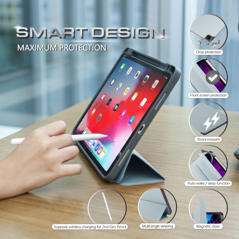 Insten - Soft TPU Tablet Case For iPad Pro 11" 2020, Multifold Stand, Magnetic Cover Auto Sleep/Wake, Pencil Charging, Sky Blue