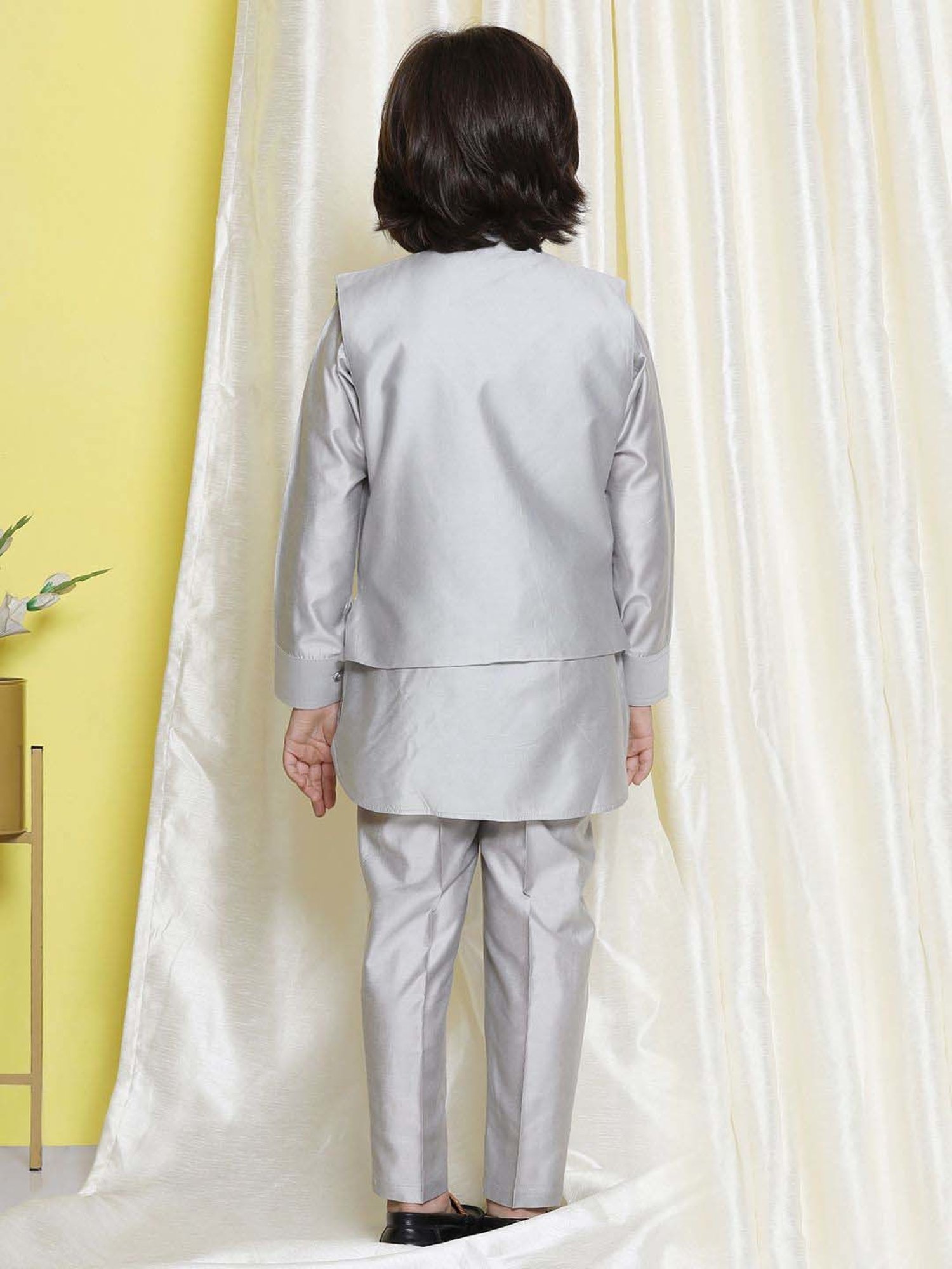 AJ Dezines Kids Grey Embroidered Full Sleeves Kurta Set