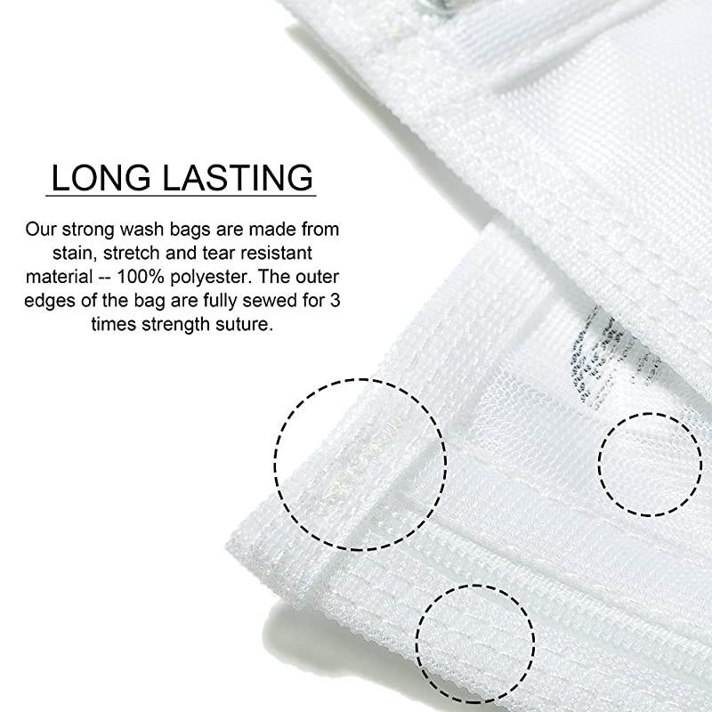 Delicates Laundry Bags Bra Fine Mesh Wash Bag for Underwear Lingerie Bra Pantyhose Socks Use YKK Zipper Have Hanger Loops Small Openings White 3 Small