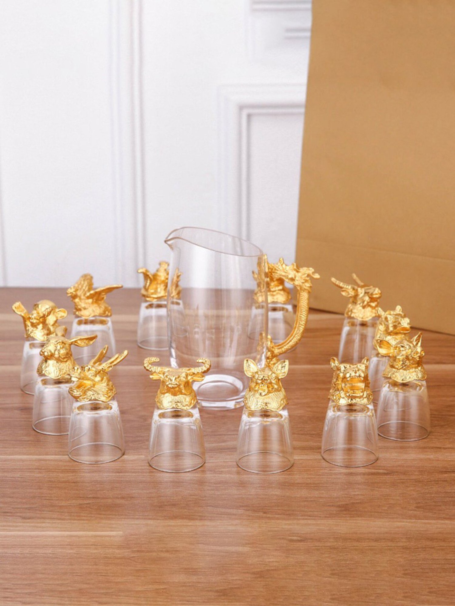 Melbify Zodiac Set Transparent Glass Shot Glasses(30 ml) & Dispenser(250 ml) - Set of 12