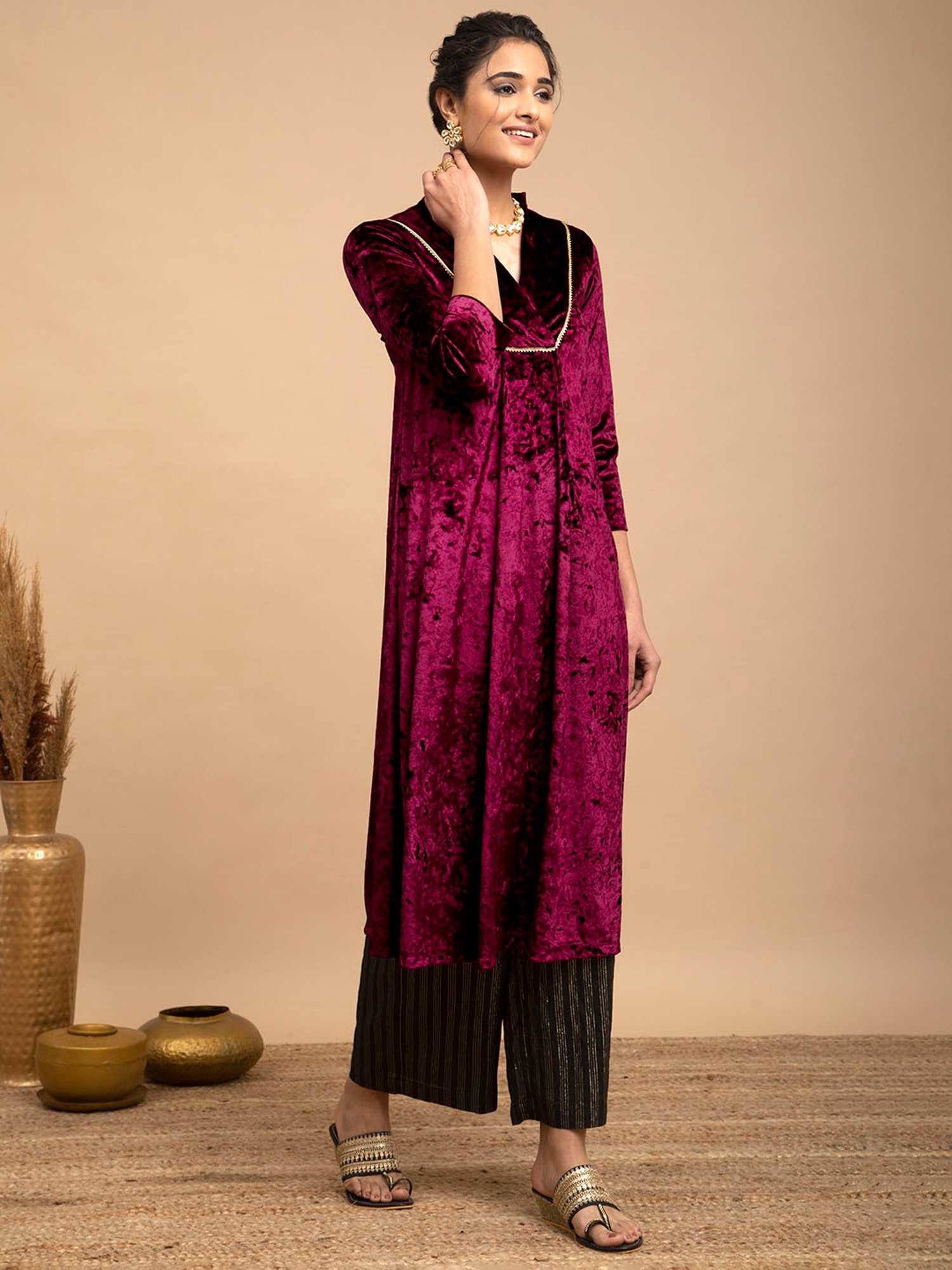 Pink Fort Maroon Regular Fit Kurta