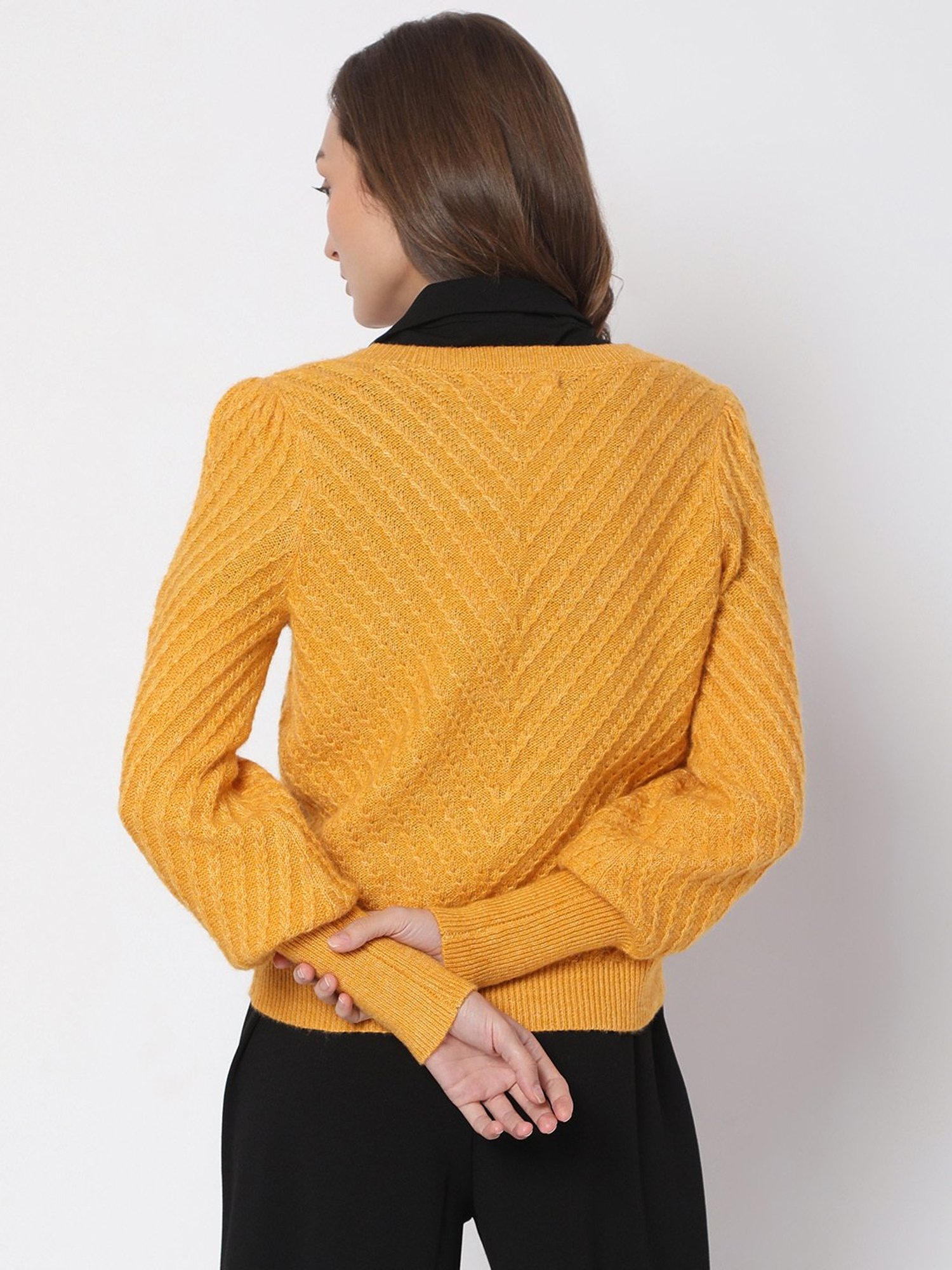 Vero Moda Yellow Self Design Sweater