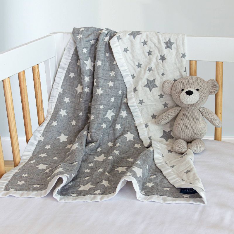 Living Textiles Baby Cotton Muslin Jacquard Blanket - Gray Star