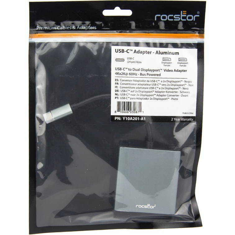 ROCSTOR Y10A201-A1 USB-C TO DUAL DISPLAYPORT 4K60H