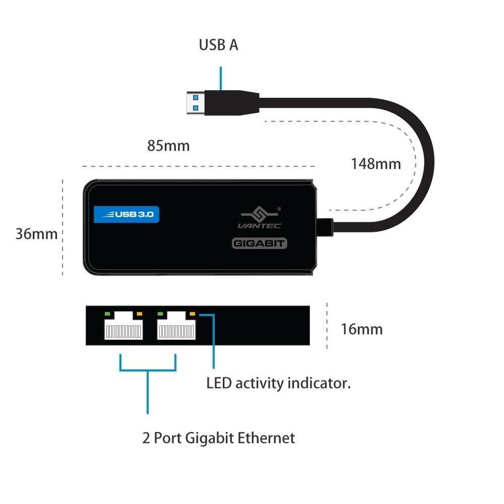 Vantec USB 3.0 to Dual Gigabit Ethernet Network Adapter (CB-U320GNA)