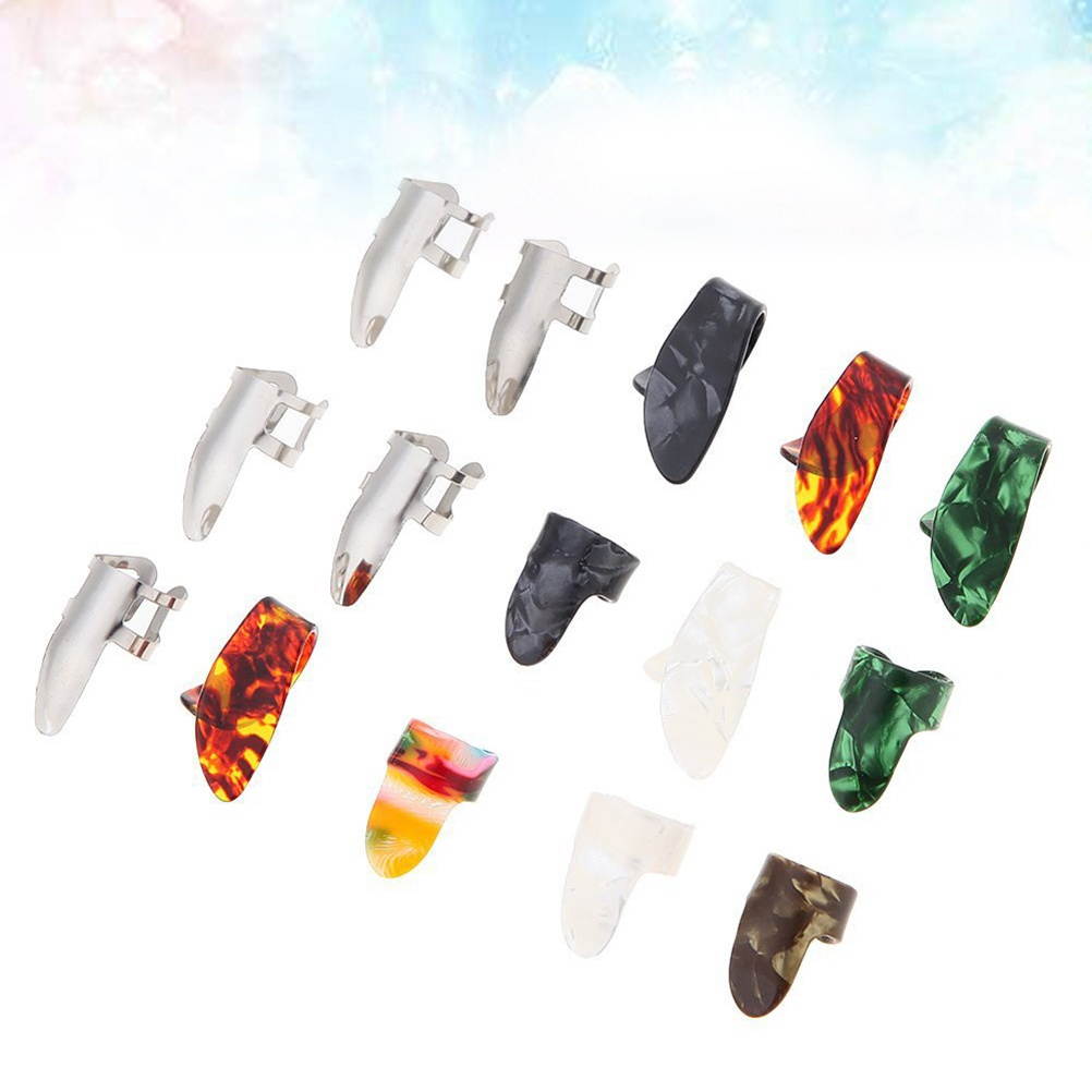 15Pcs Guitar Pick Set Metal Plectrum Thumb Dunlop Picks Index Finger Plectrum (Silver, Green, Black)