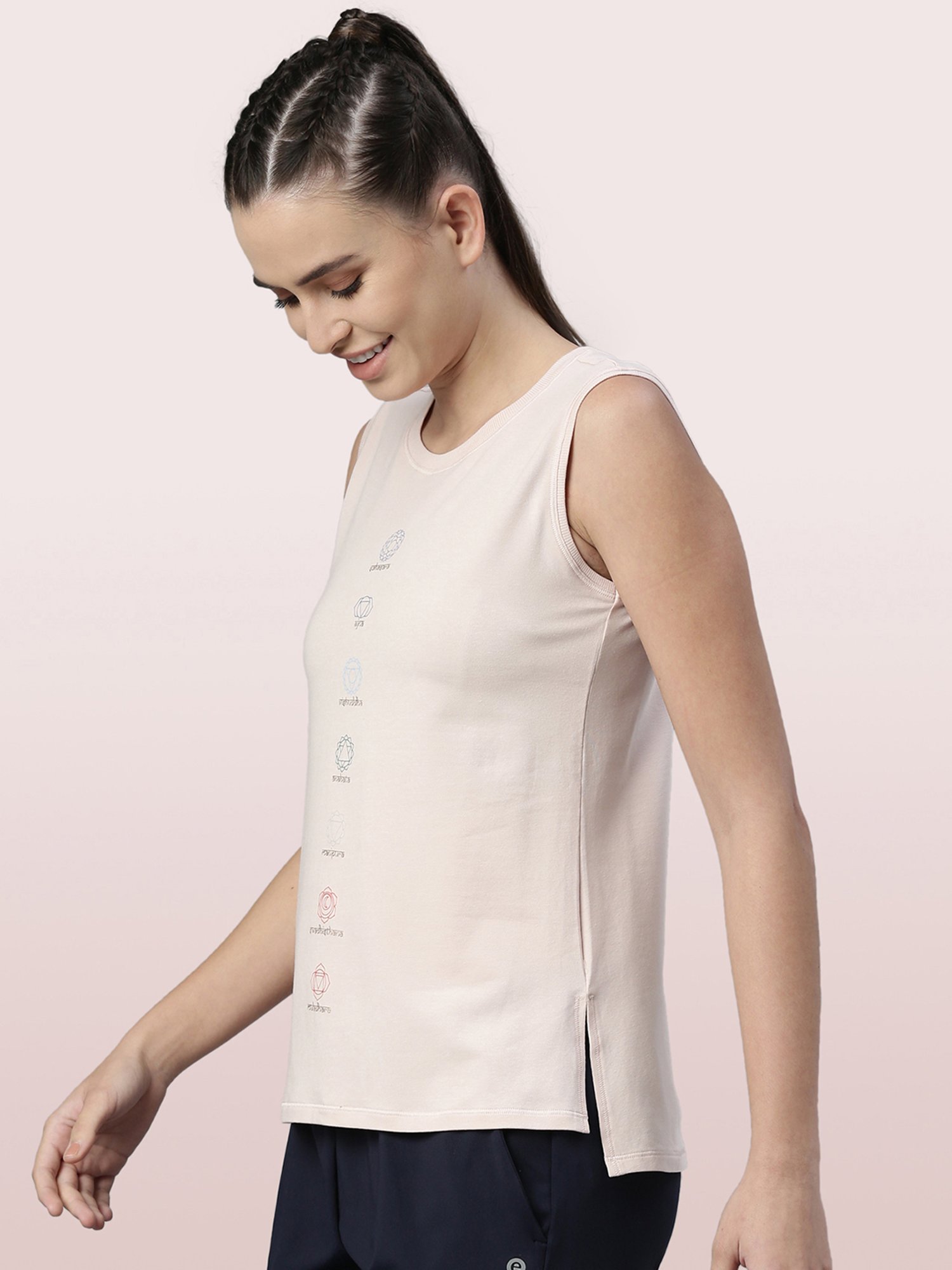 Enamor Light Pink Printed Crew T-Shirt