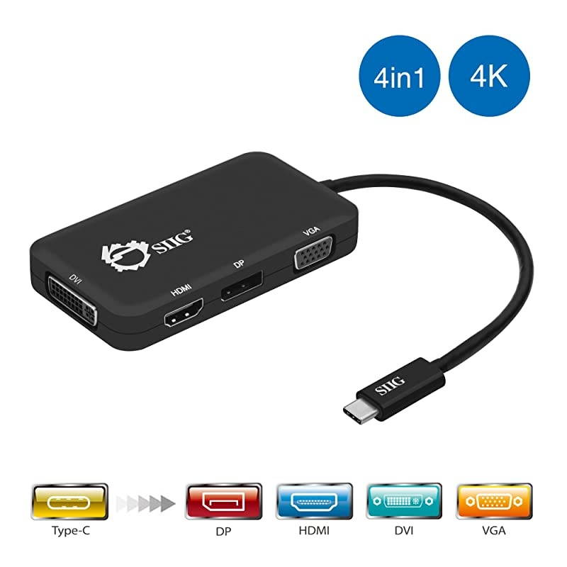 USB C to 4K HDMI/DisplayPort/VGA/DVI Multiport Adapter - Thunderbolt 3 Compatible - 4 in 1 for DisplayPort Alt Enabled Devices