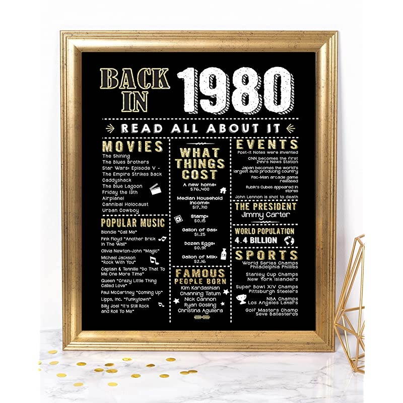 Katie Doodle 40th Birthday Decorations Gifts for Women or Men Includes 8x10 Back in 1980 Print Unframed BD040 BlackGold
