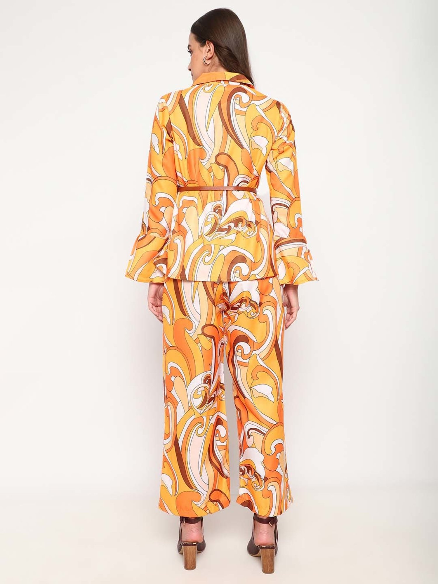 Sringam Yellow Cotton Printed Shirt Pant Set