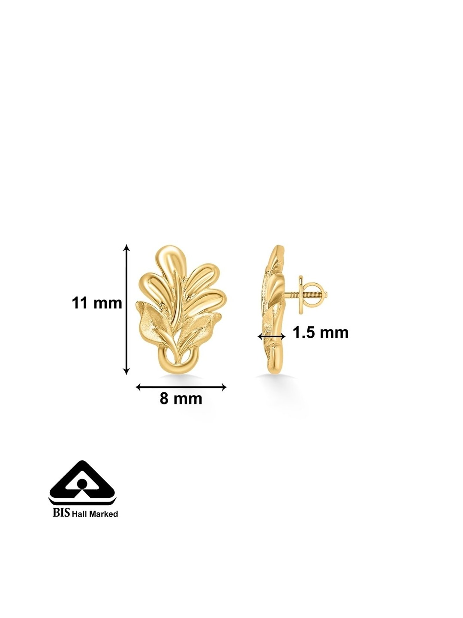 P.N.Gadgil Jewellers 22 Karat (916) BSI Hallmarked Yellow Gold Vine Vista StudEarring For Woman