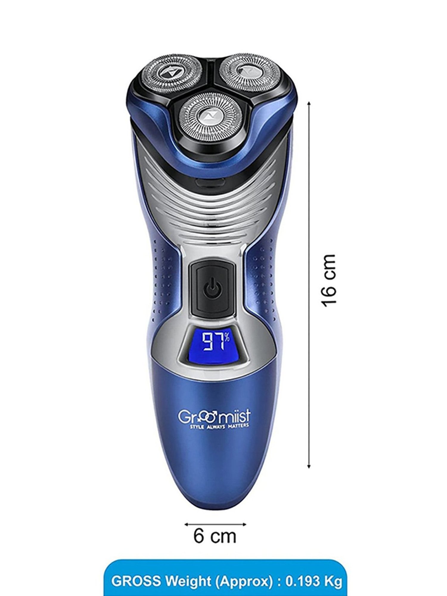 Groomiist GS-05 Gold Series Cordless Shaver - 45 Min Runtime (Blue and Silver)