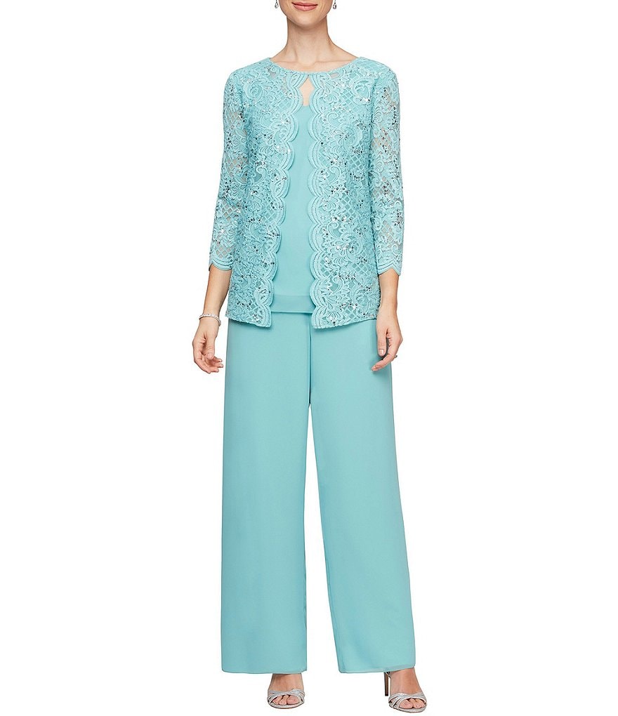 Le Bos 3-Piece Embroidered Trim Duster Pant Set