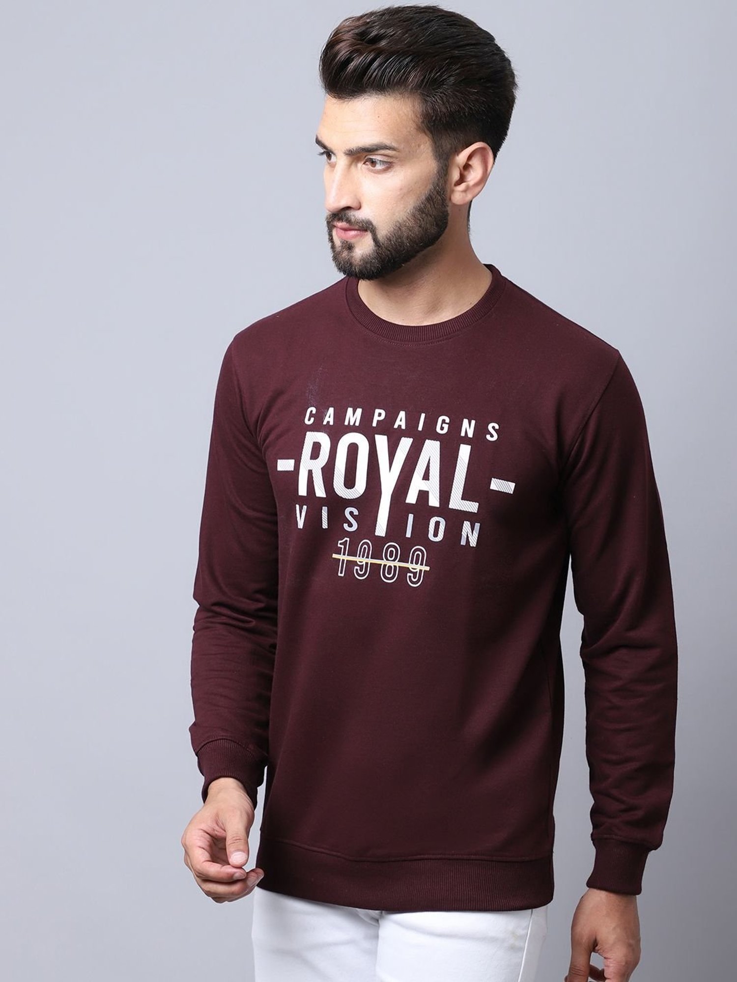 Cantabil Maroon Cotton Regular Fit Printed T-Shirt