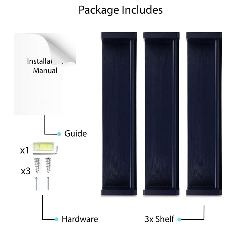 Decor Wall Shelves 3 Shelf Set Floating Bookshelves for Baby amp Kids Room Book Organizer Storage Ledge Display Holder for Toys CDs Spice Rack Ships Assembled Navy Blue
