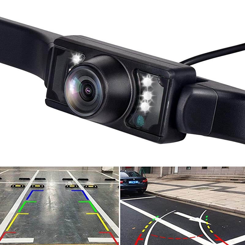 License Plate Backup Camera Car Rear View Reverse CameraAutomotive Backing Camera 120&deg; View Angle Waterproof 7 LED Night Vision Reversing Camera for TrucksSUVRVPickupVans