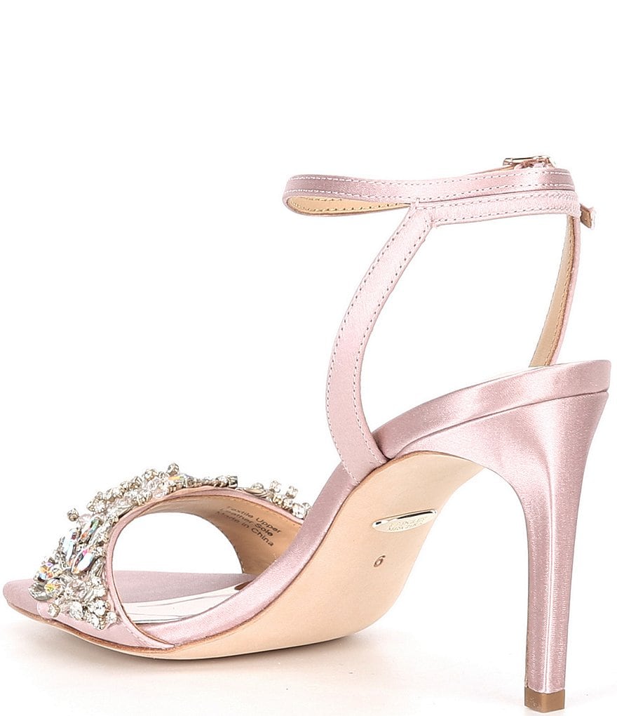 Badgley Mischka Rider Satin Crystal Embellished Dress Sandals