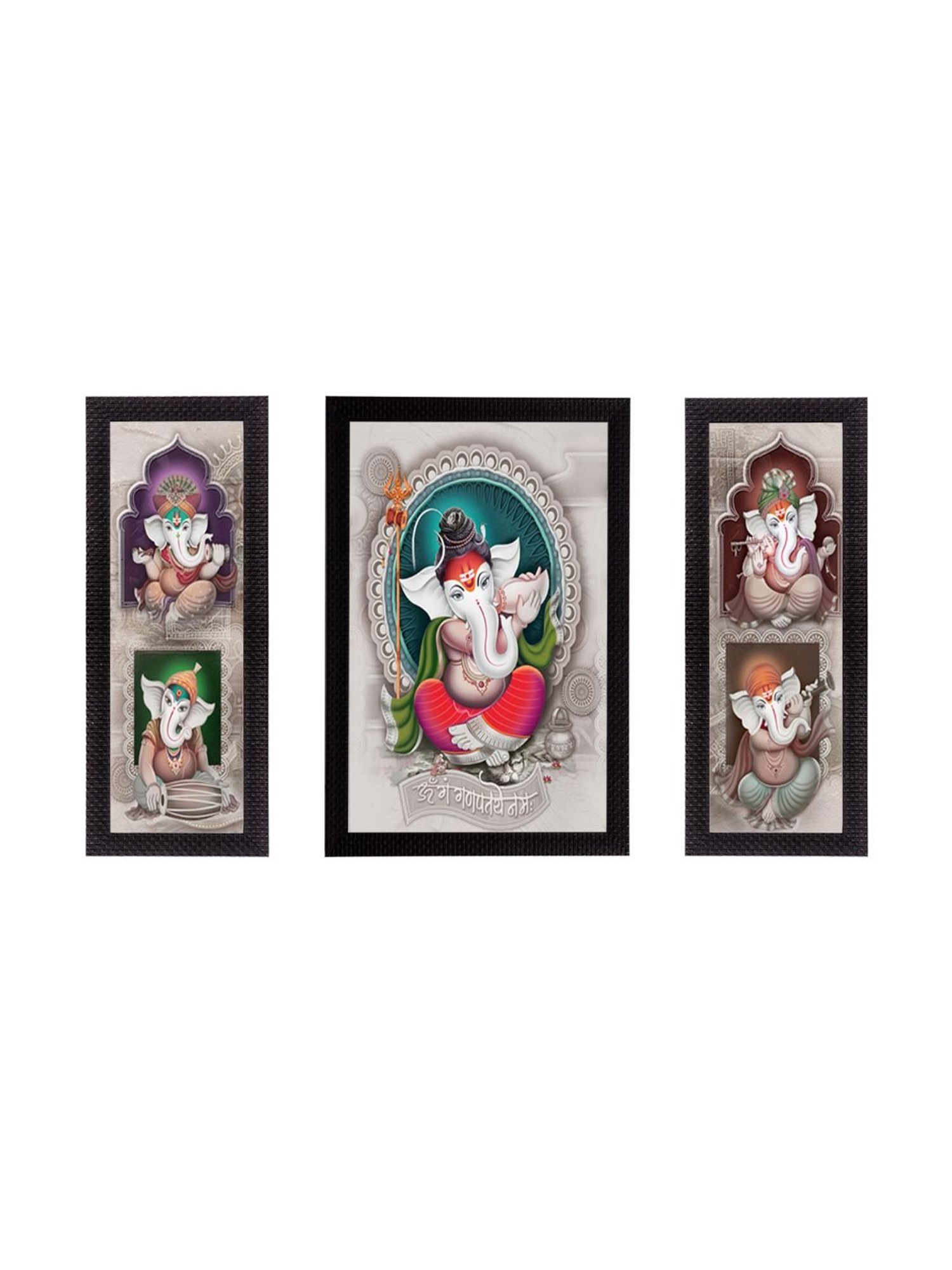 eCraftIndia Set of 3 Lord Ganesha Satin Matt Texture UV Art Painting