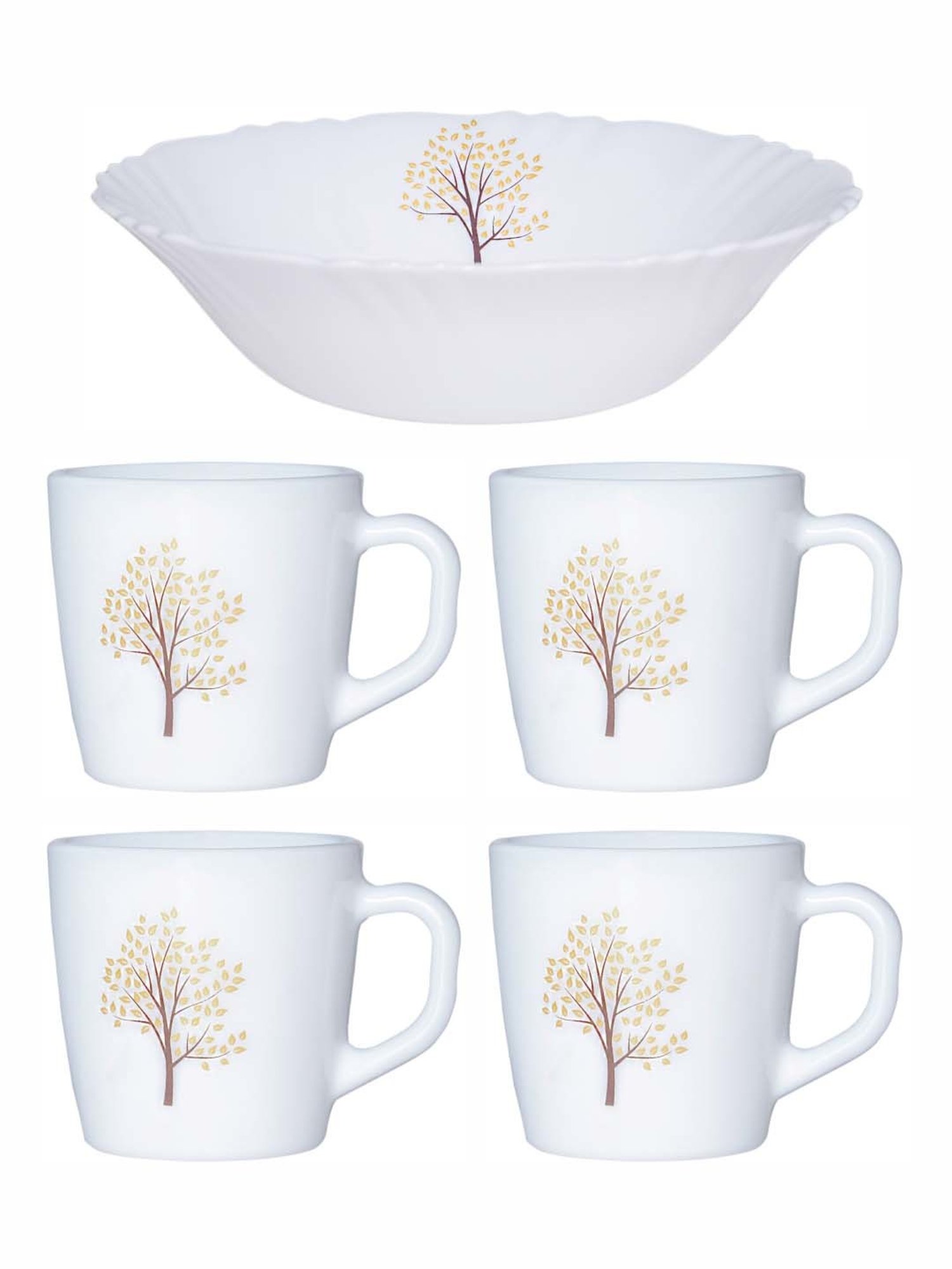 Cello White Opalware 4 Ricca Mug & 1 Bowl  (0.18 L)