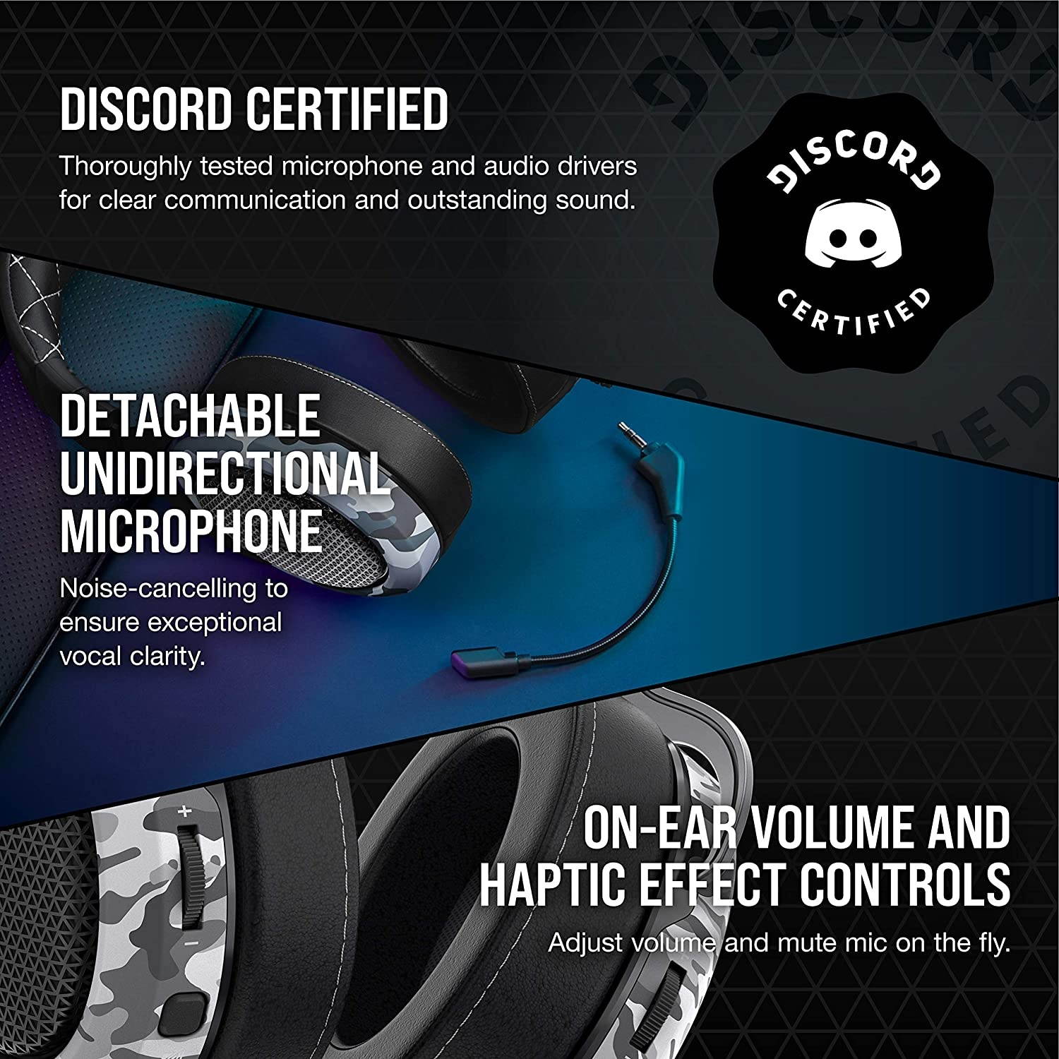 Corsair HS60 Haptic Stereo Gaming Headset with Haptic Bass Memory Foam Earcups Removable Microphone Windows Sonic Compatible Discord-Certified for PC - Arctic Camo