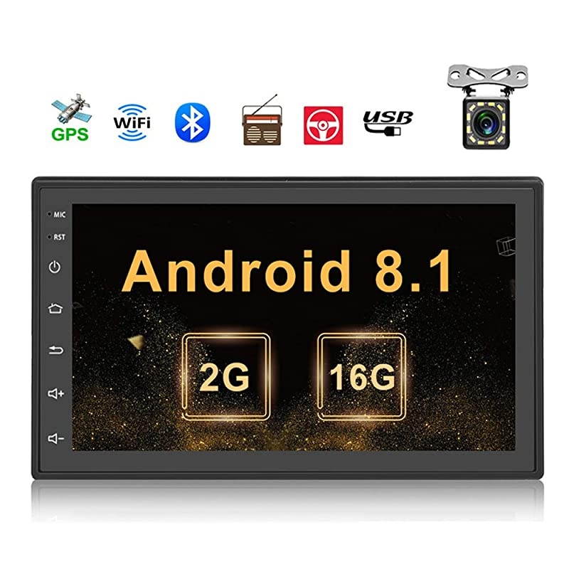Double Din Car Radio GPS Navigation Android 2G+16G Headunit 7quot HD Touch Screen Car Stereo Support Dual USB AUX in Bluetooth WiFi FM Radio AndroidiOS Mirror Link with Rear Camera