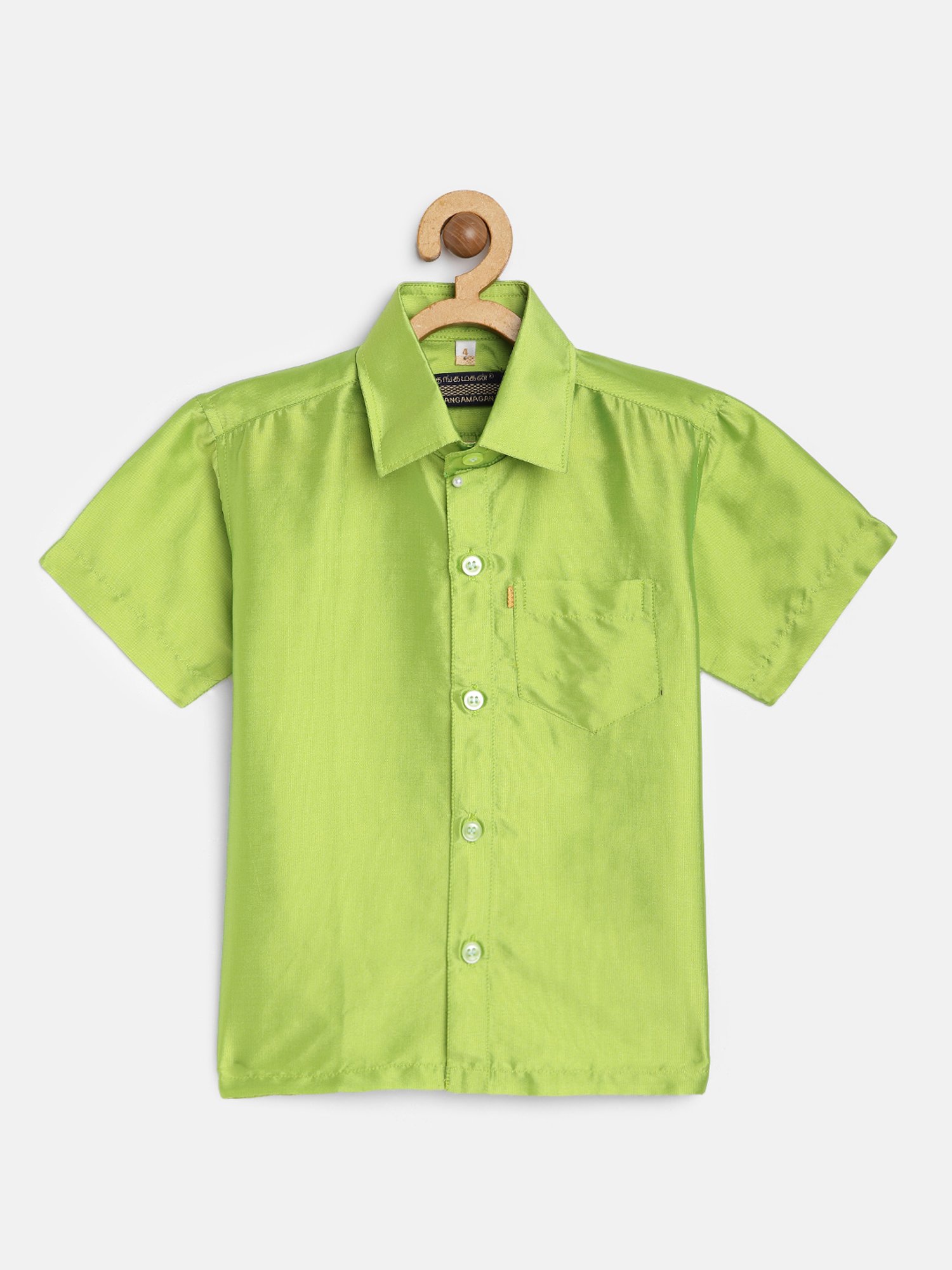 THANGAMAGAN Kids Light Green Solid Shirt