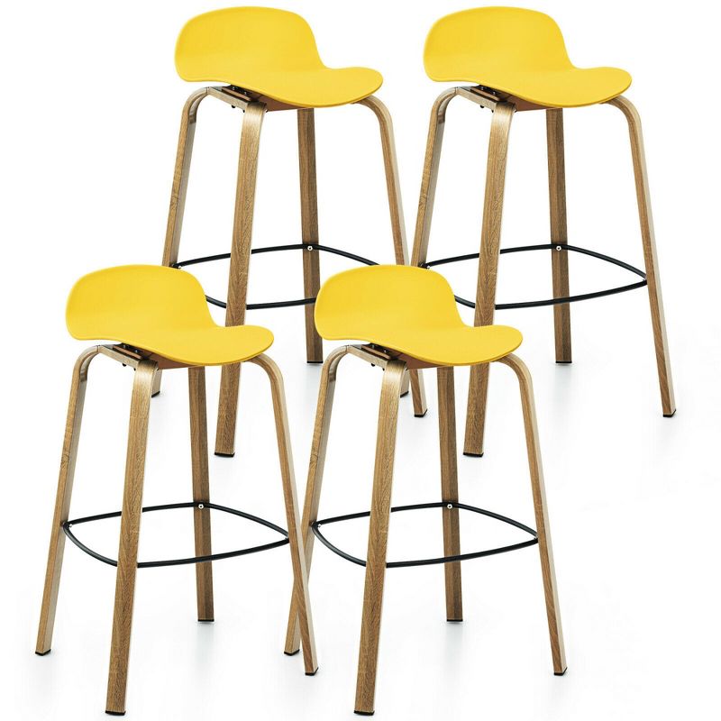 Costway Modern Set of 4 Barstools 30inch Pub Chairs w/Low Back & Metal Legs Yellow