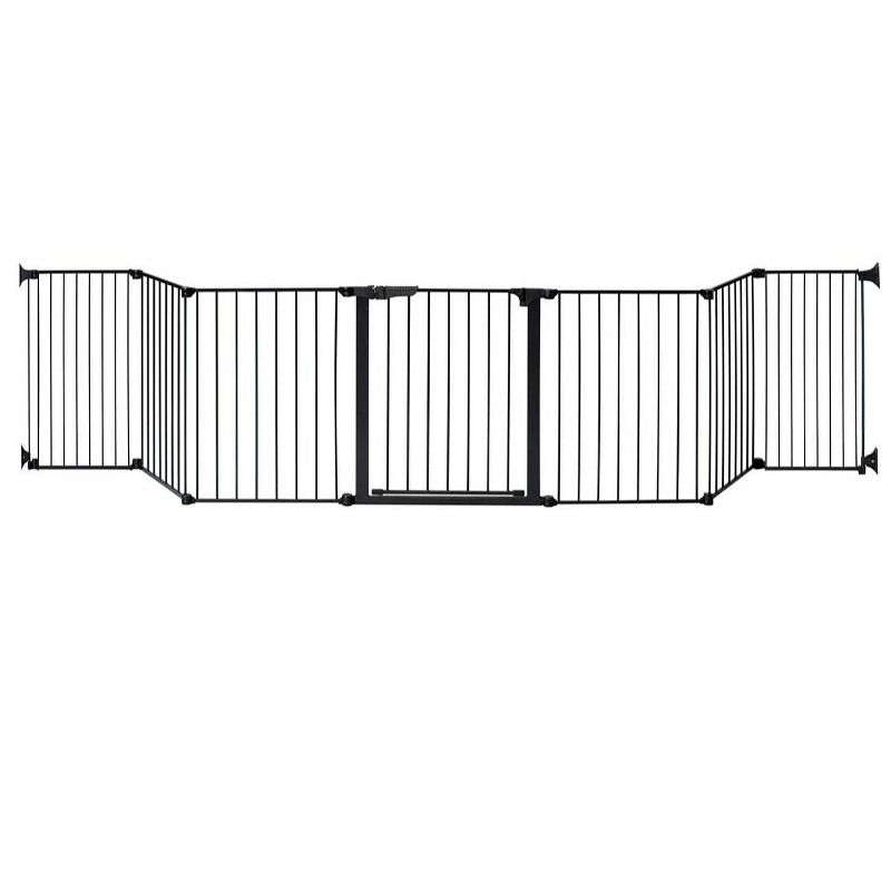 KidCo Auto Close Hearth Baby Gate with Two 24" Extensions (Total width up to 176") - Black