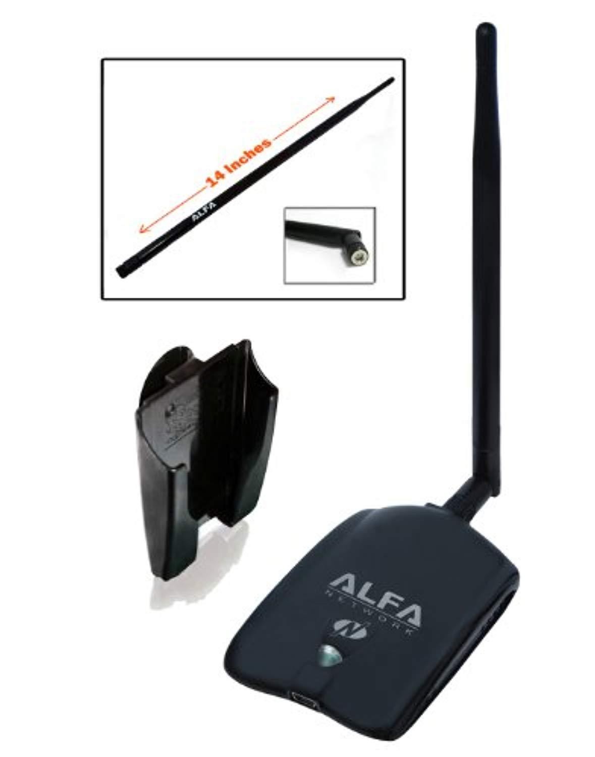 Alfa AWUS036NHA - Wireless B/G/N USB Adaptor - 802.11n - 150Mbps - 2.4 GHz - 5dBi Antenna - also includes a 9dBi Rubber Antenna And Suction cup Window Mount dock - Long Range - Atheros Chipset - Windo