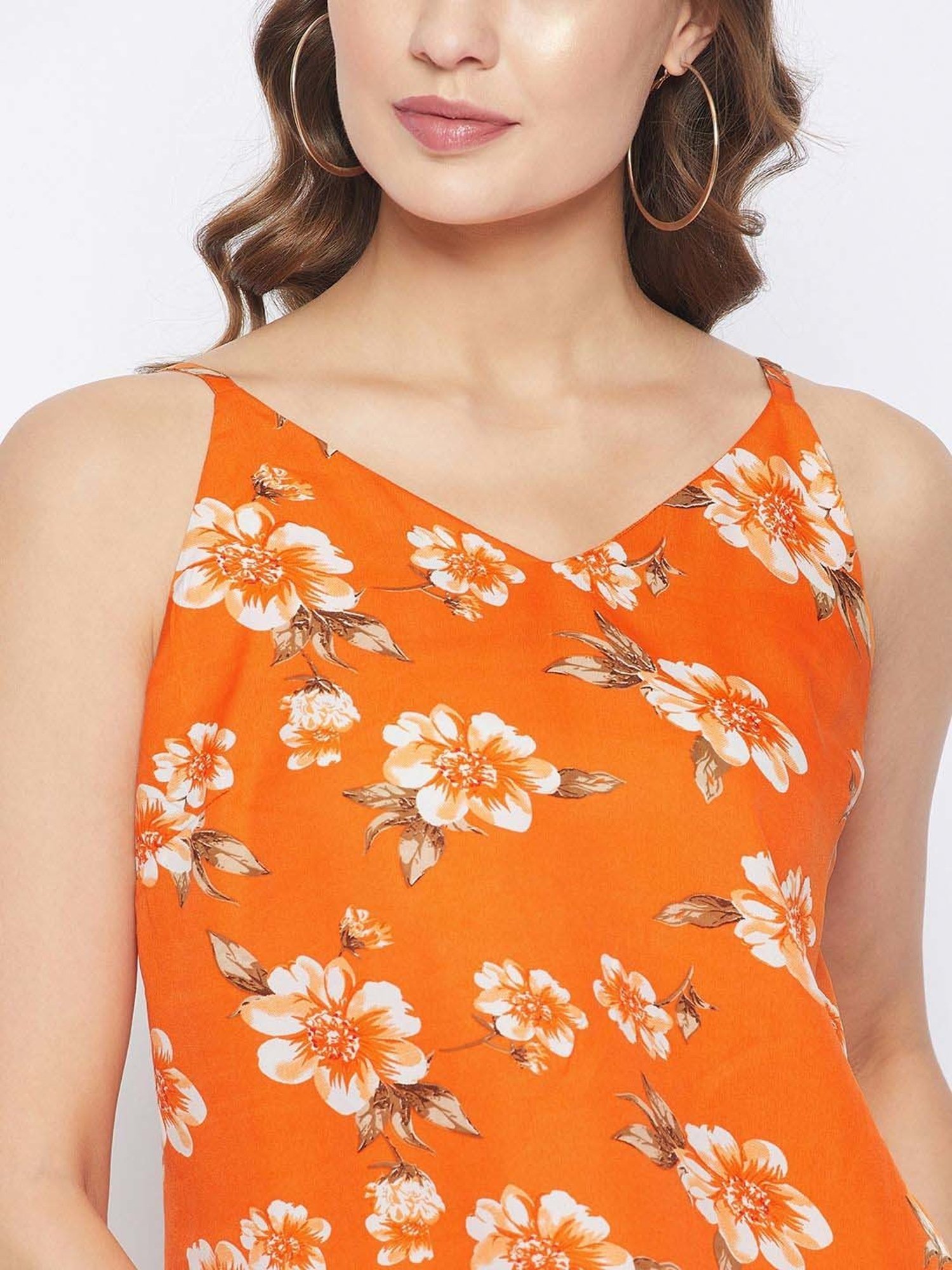 PURYS Orange Printed Top