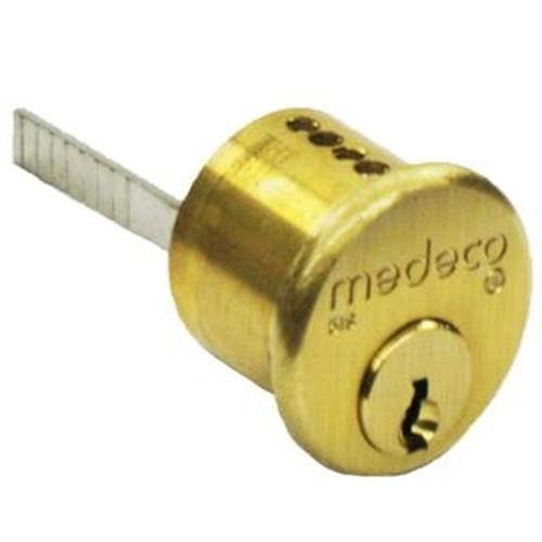 Medeco 10-0300-606-DK Satin Brass Solid Brass Replacement 1-1/16" Rim Cylinder Lock Solid Brass, DK Keyway HIGH SECURITY