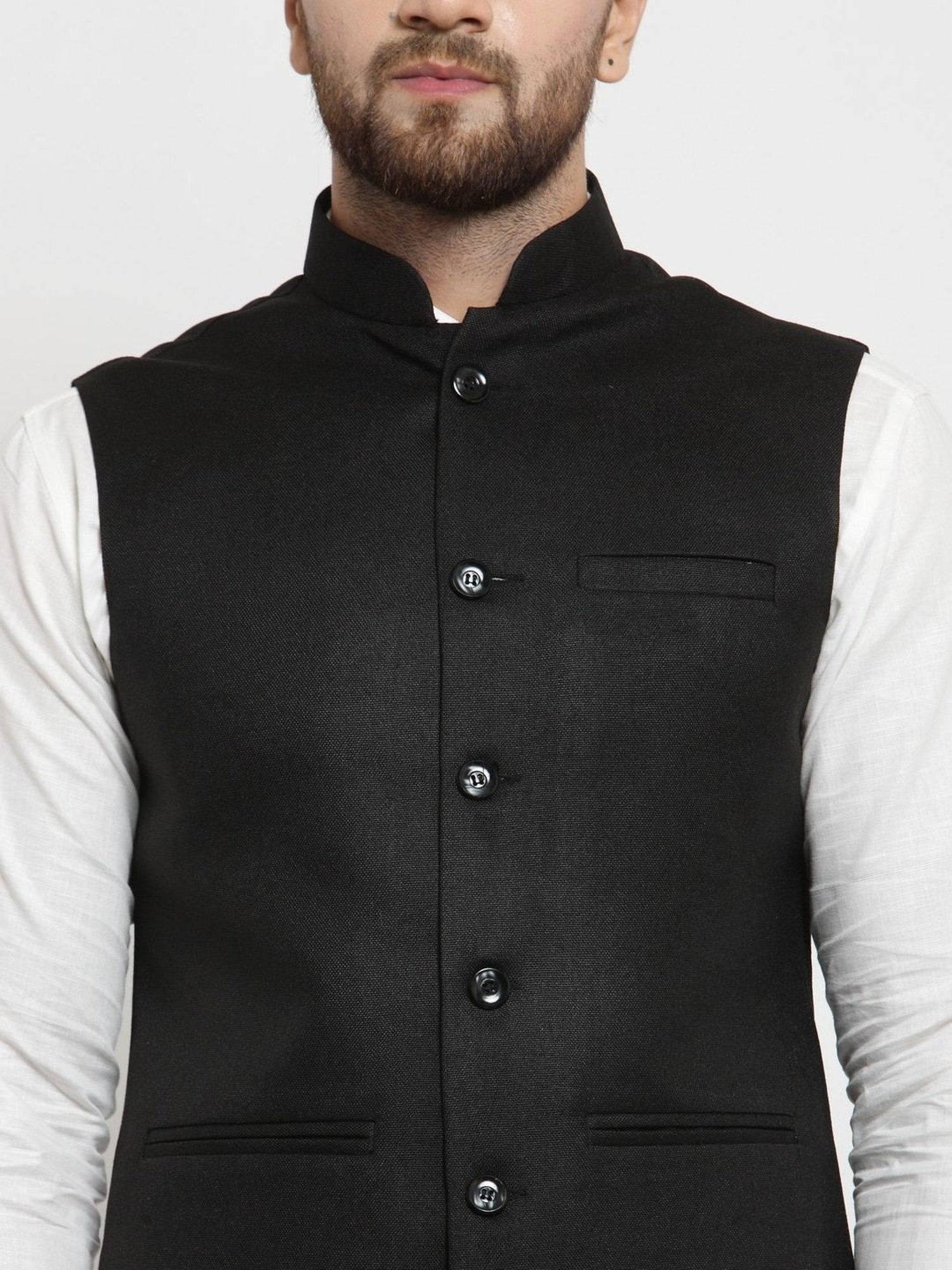 Treemoda Black Regular Fit Nehru Jacket