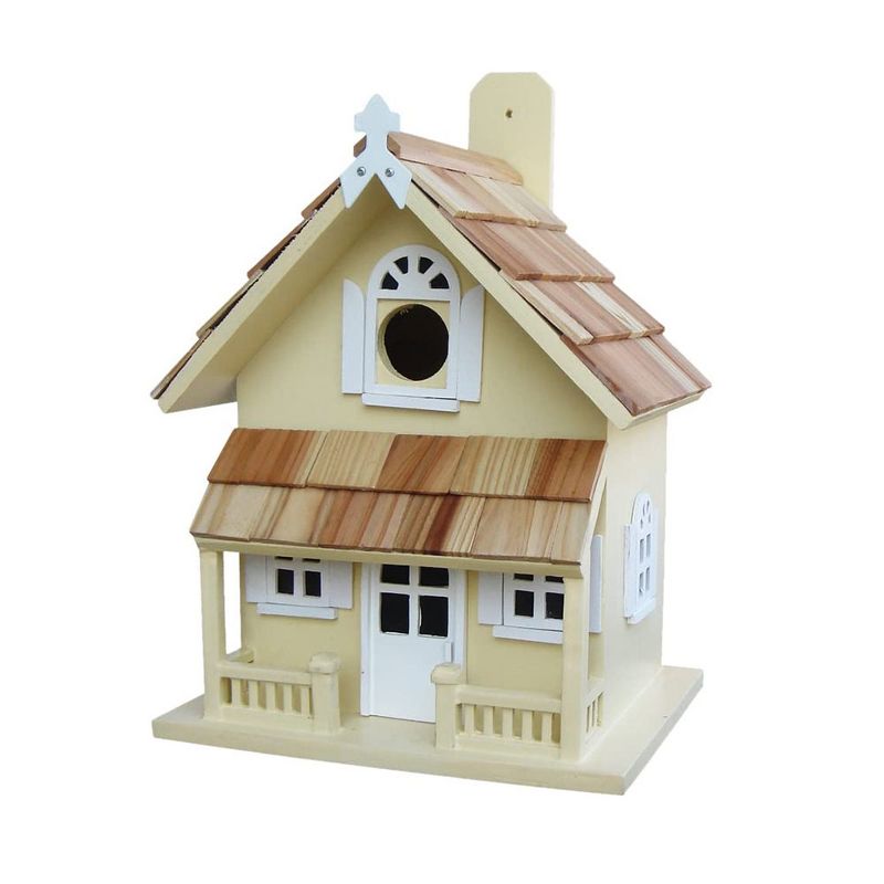 Home Bazaar HB-9001Y Handcrafted Victorian Street Cottage Birdhouse with Porch for Wrens, Finches, Chickadees, and More, Yellow