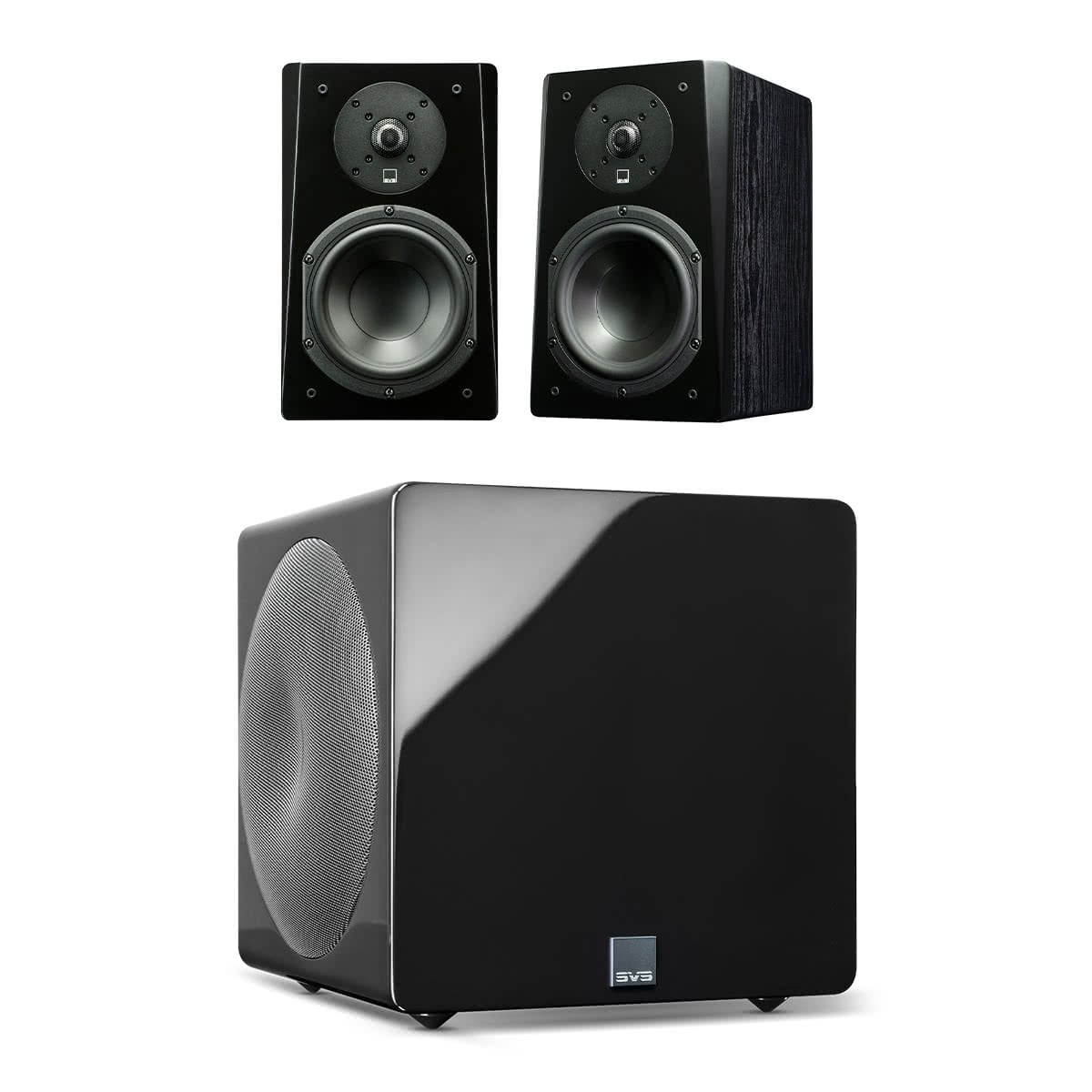 SVS Prime Bookshelf 2.1 Speaker Package with 3000 Micro Subwoofer (Premium Black Ash/Piano Black)