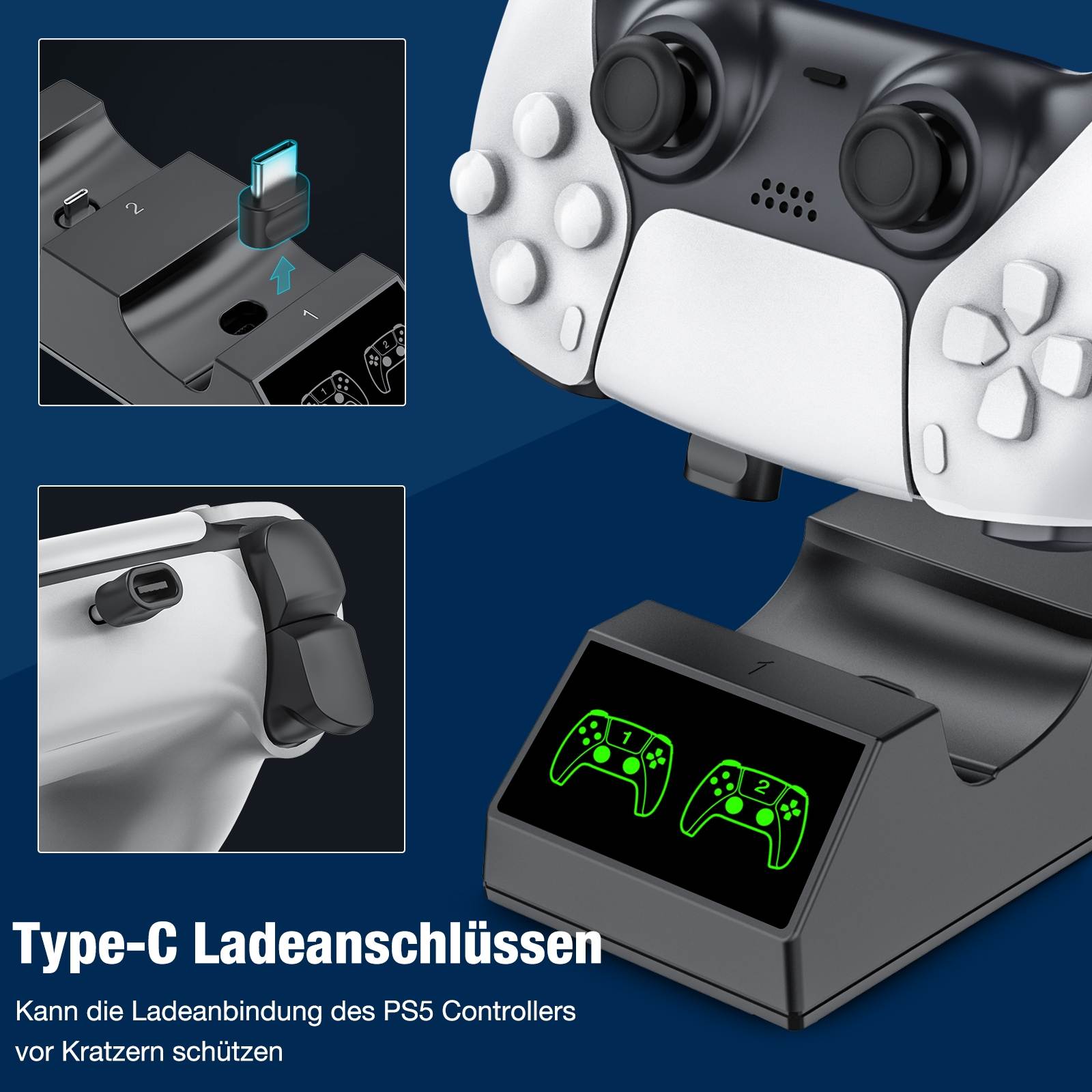 PS5 Controller Charger, Compatible with Upgraded Playstation 5 Dualsense Controller, USB Type-C Fast PS5 Controller Dual Charging Dock Station with 2 Type-C Connectors & LED Indicators