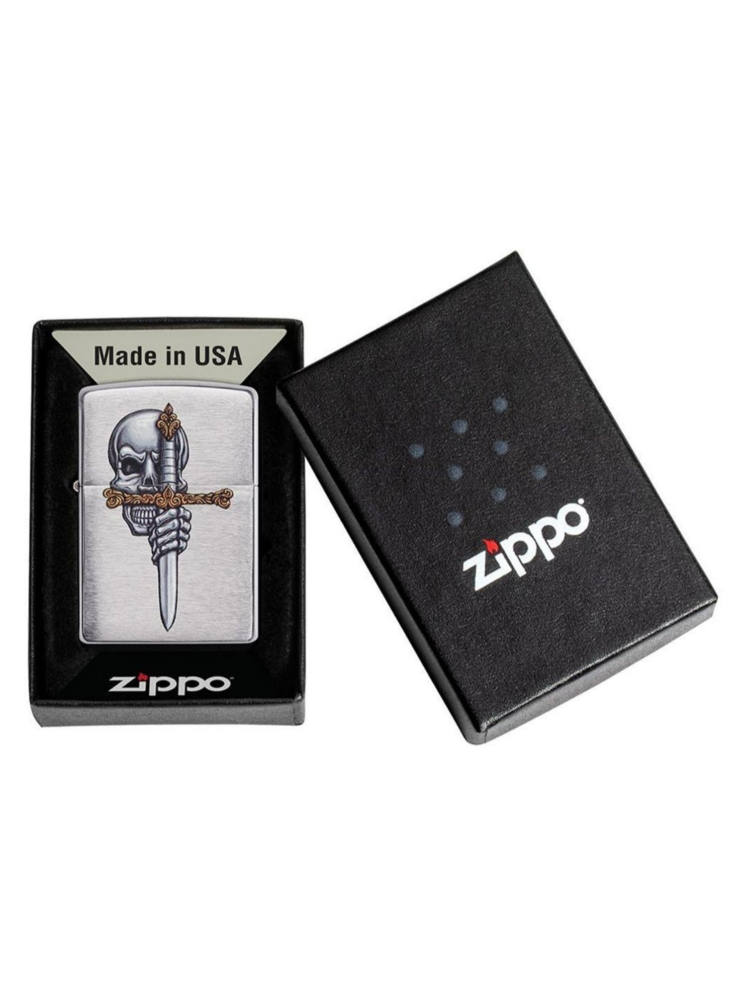 Zippo Silver Sword Skull Design Brass Pocket Lighter